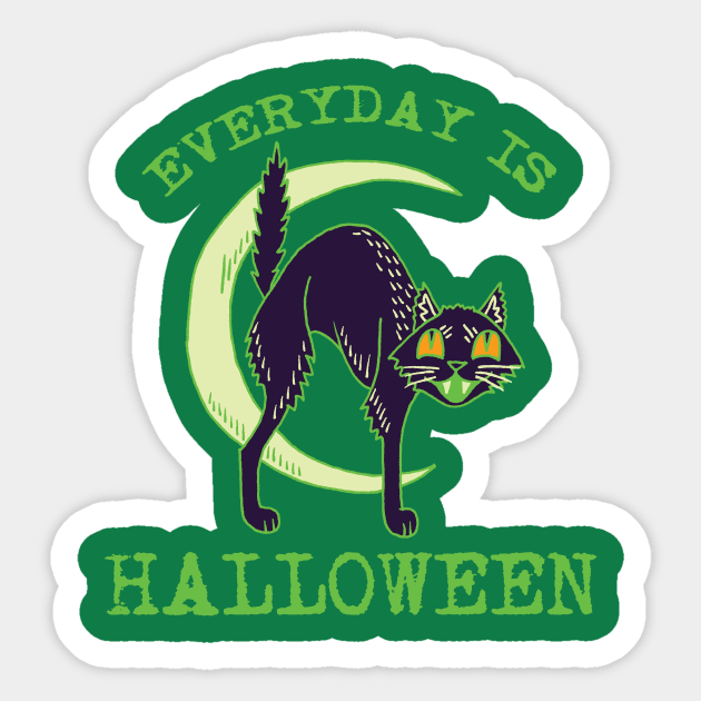 Everyday Is Halloween - Kitschy Cute Vintage Green Halloween Cat Sticker by FatCatSwagger